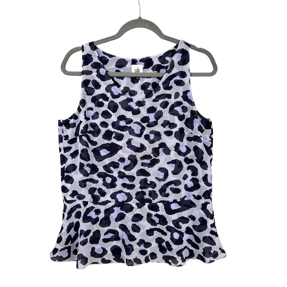 CAbi Animal Print Blouse Size S Violet Purple Peplum Chiffon Feline Cami 5536